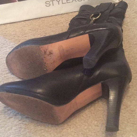 Coach Brass Buckle Black Leather Ankle Boots - Picture 4 of 5